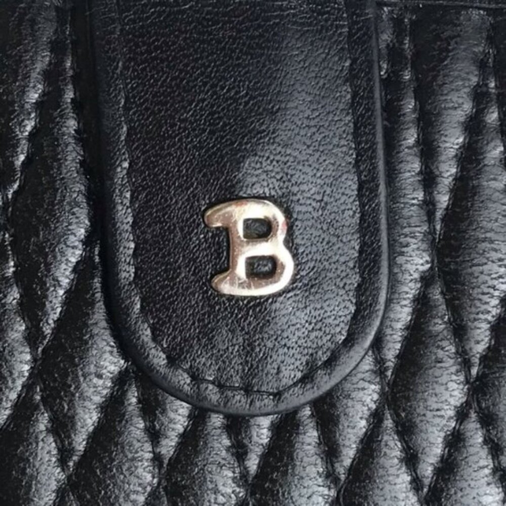 BALLY 80s Vintage Quilted Lambskin Logo Wallet Clutch Black Fold Zipper Bag Gold - Picture 7 of 16